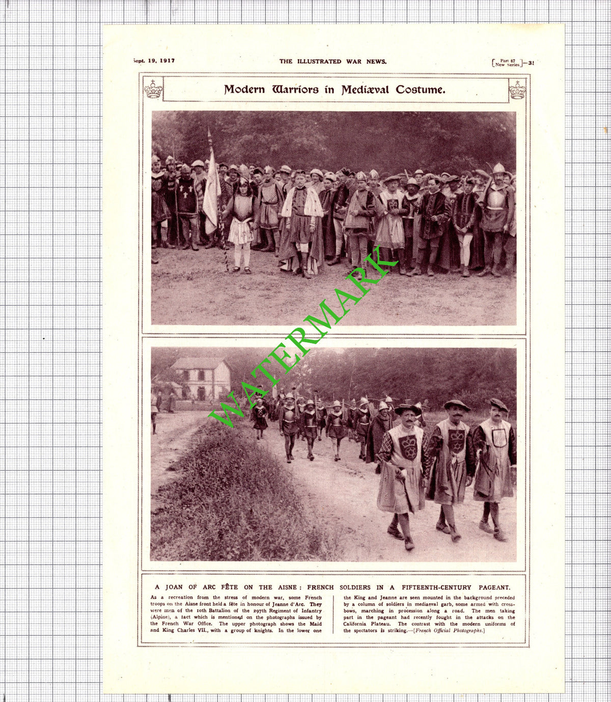10th Batt 297th Regiment Of Infantry Alpine  Great War - 1917 Cutting / Print