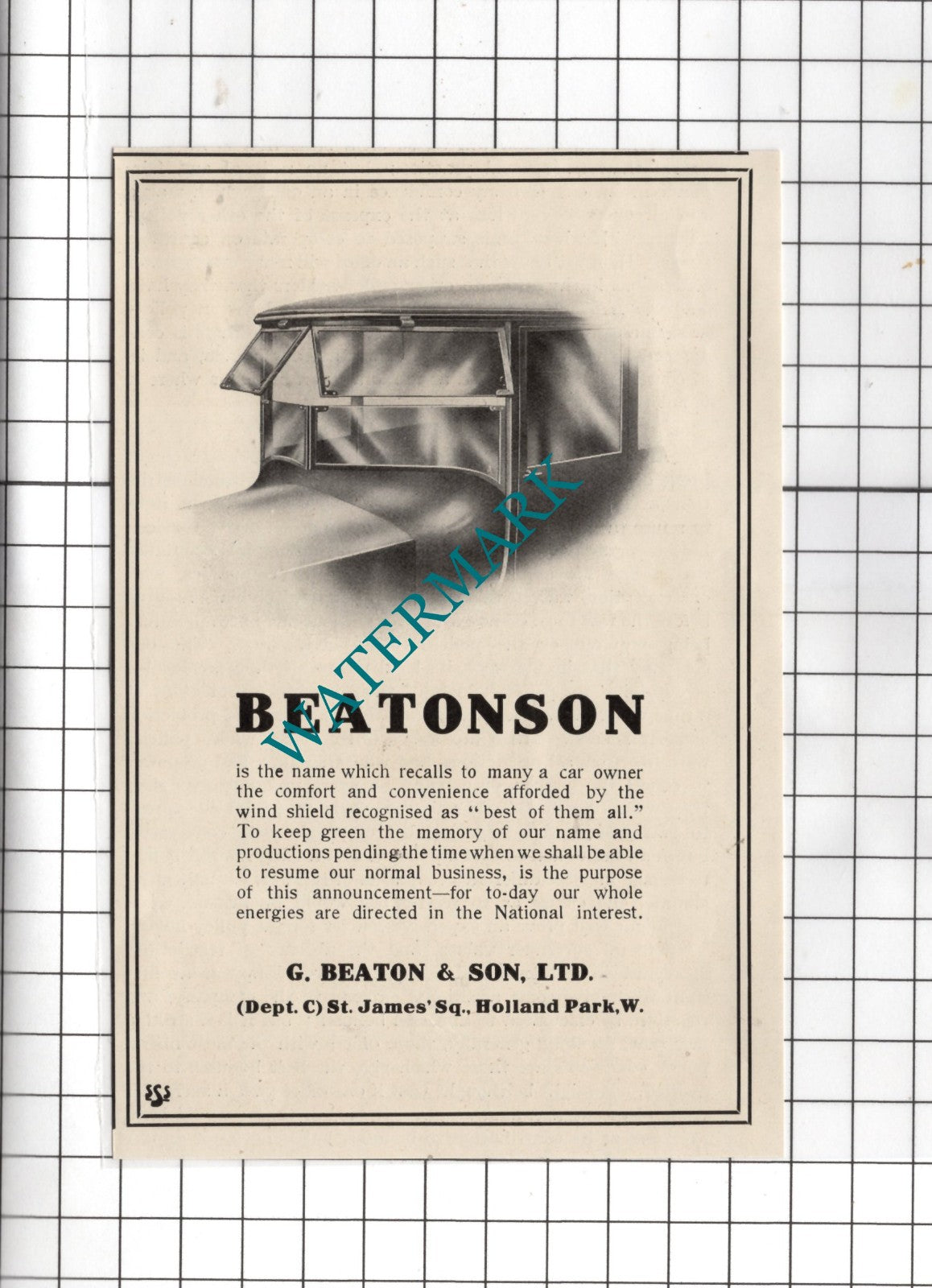 Beatonson G Beaton & Son Ltd London  Small Advert - 1916