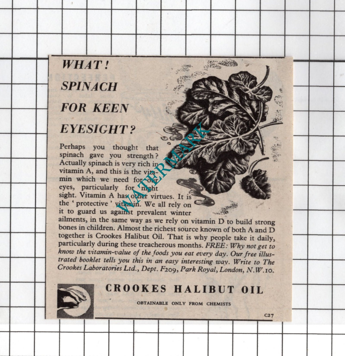 Crookes Halibut Oil Advert - 1948 Small ADVERT