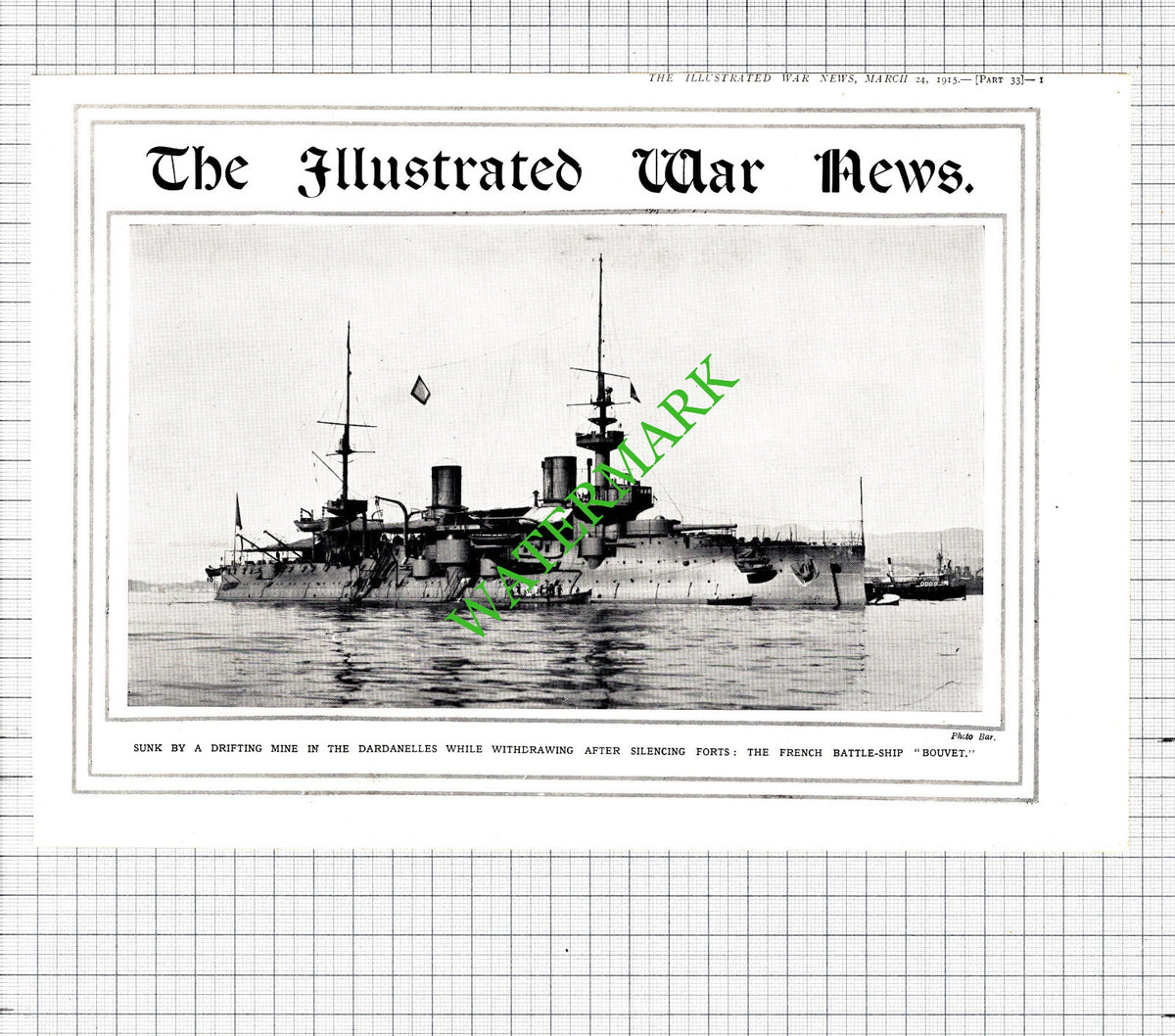 BOUVET French Battle Ship WW1 World War One Dardanelles - 1915 Cutting / Print