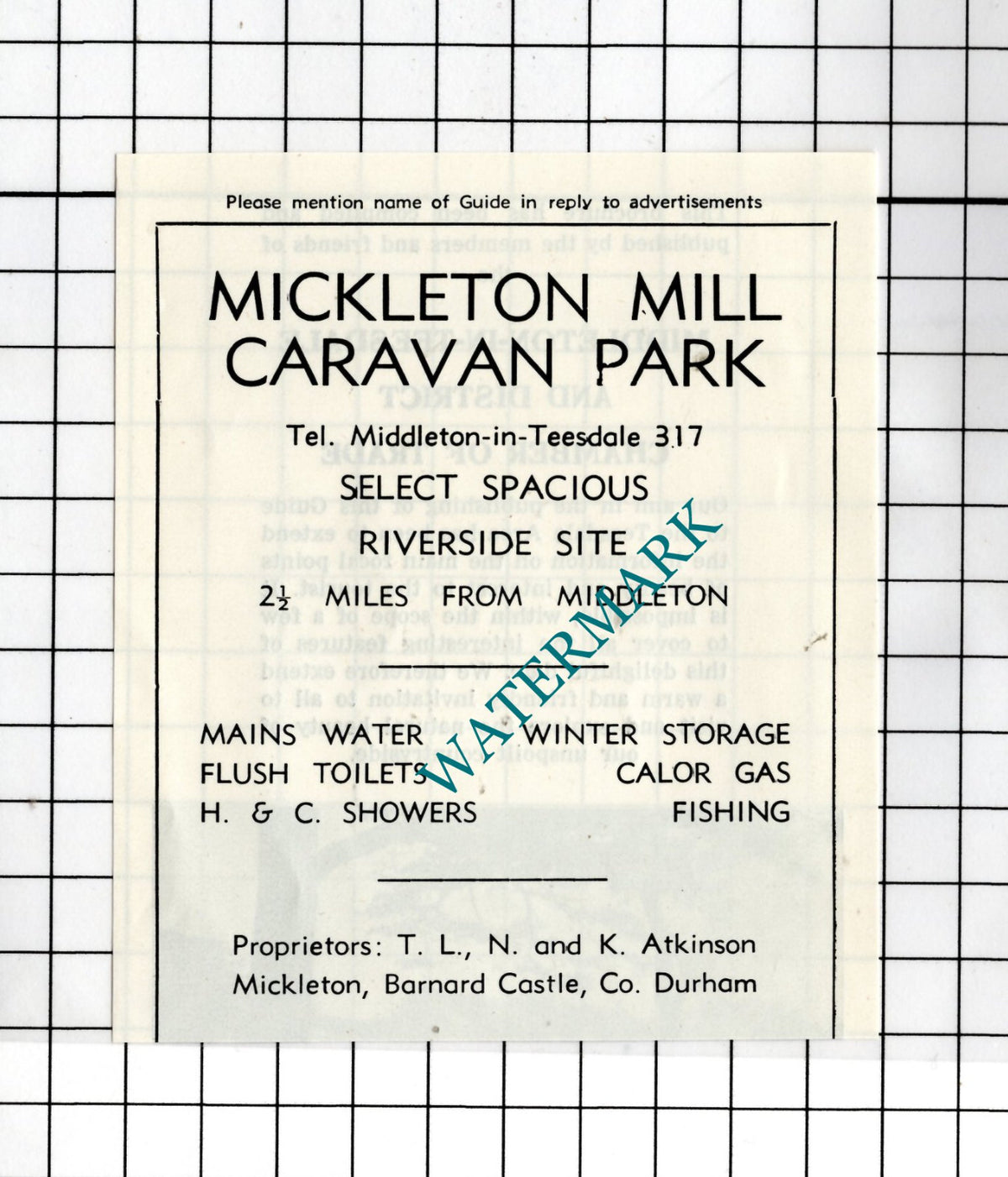 Mickleton Mill Caravan Park Middleton-in-Teesdale Atkinson -  1977 SMALL Advert