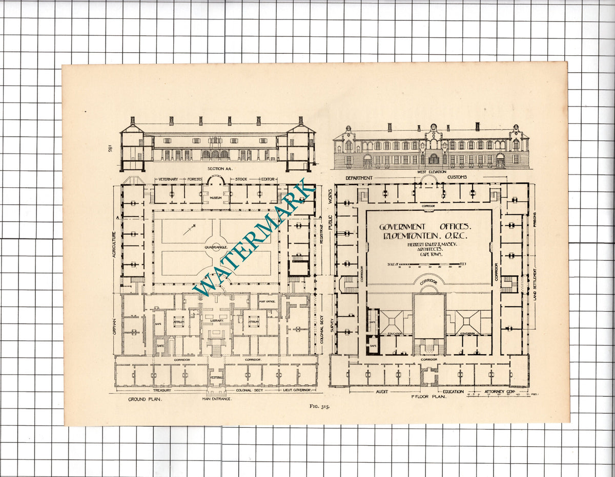 Government Offices Bloemfontein South Africa Herbert Baker  - c.1910 Cutting