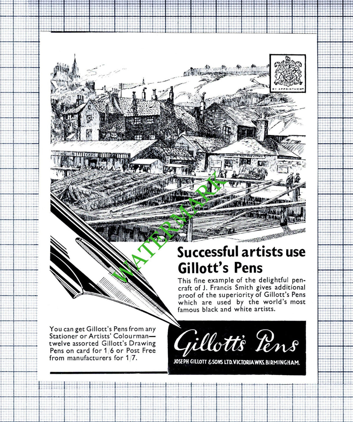 J Francis Smith Gillott's Pens Joseph Gillott Small Advert -1930's Cutting