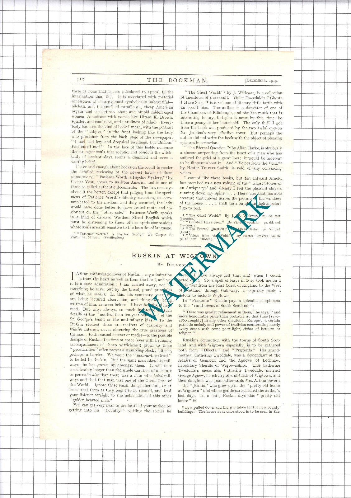 Ruskin At Wigtown Scotland - 1919 Article / Print
