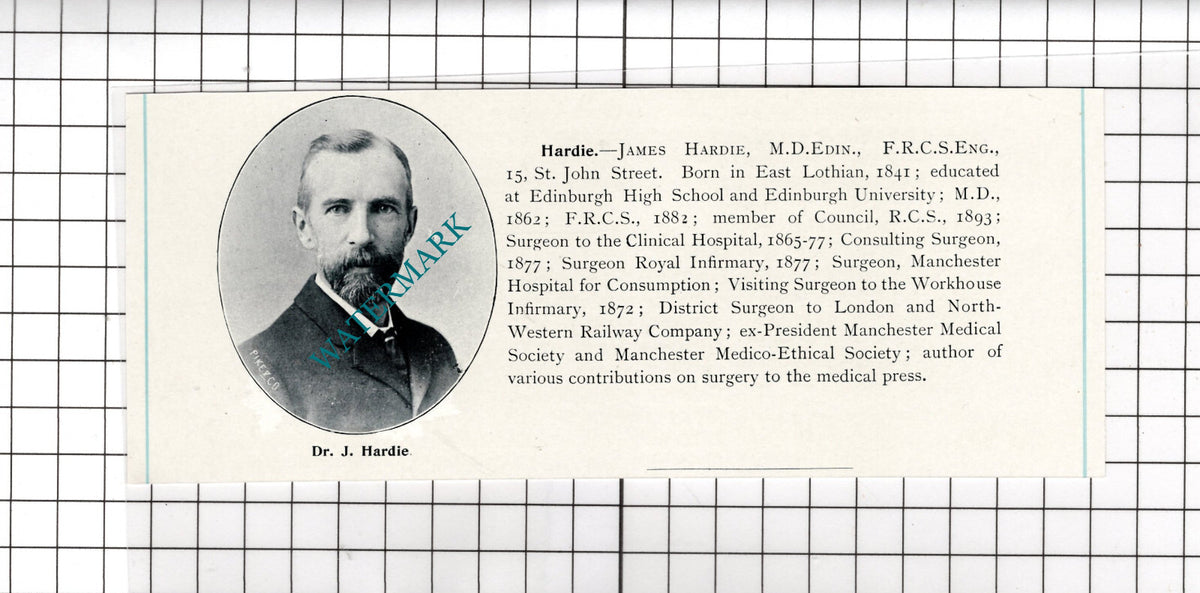 James Hardie Surgeon St John Street Manchester - c.1900 Cutting