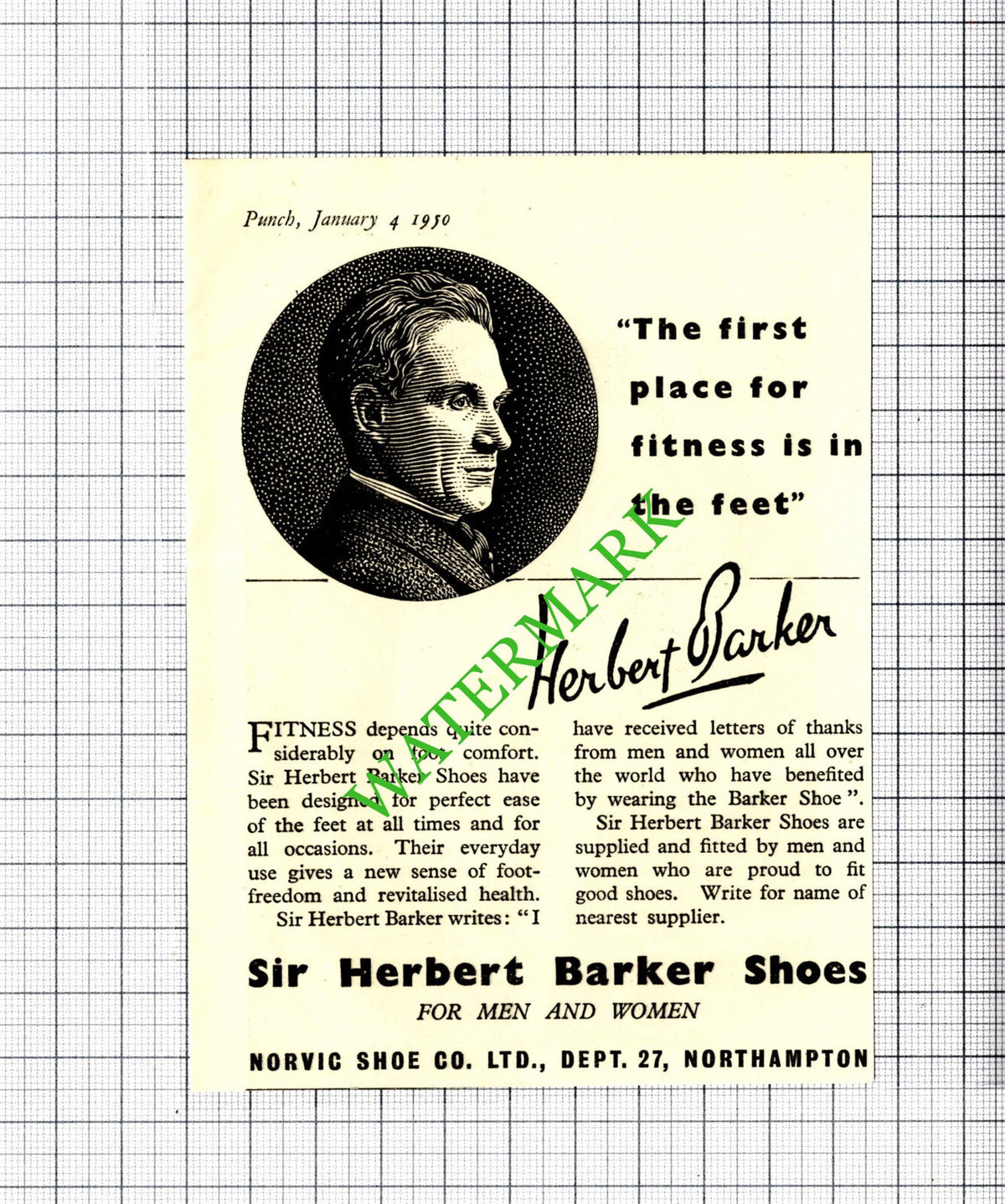 Sir Herbert Barker Shoes Norvic Shoe Co Northampton Small Advert - 1950 Cutting