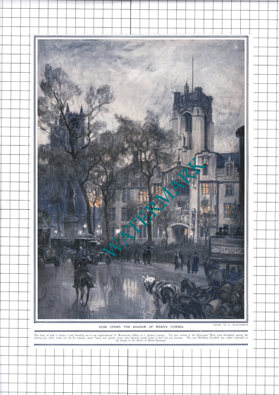 Westminster Abbey London Scene -  1914 Clipping / Print