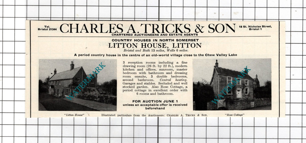 Litton House Litton Somerset   - 1967 House Sale Advert