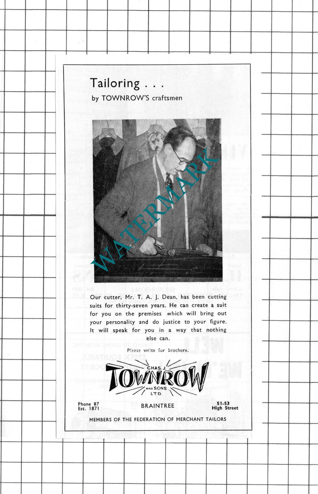 Mr TAJ Dean Charles Chas Townrow & Sons Braintree Essex  Advert -  1965 Clipping