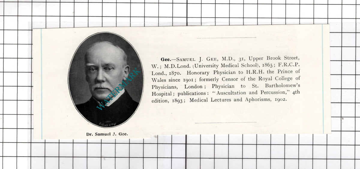 Dr Samuel Gee Physician - c.1910 Cutting