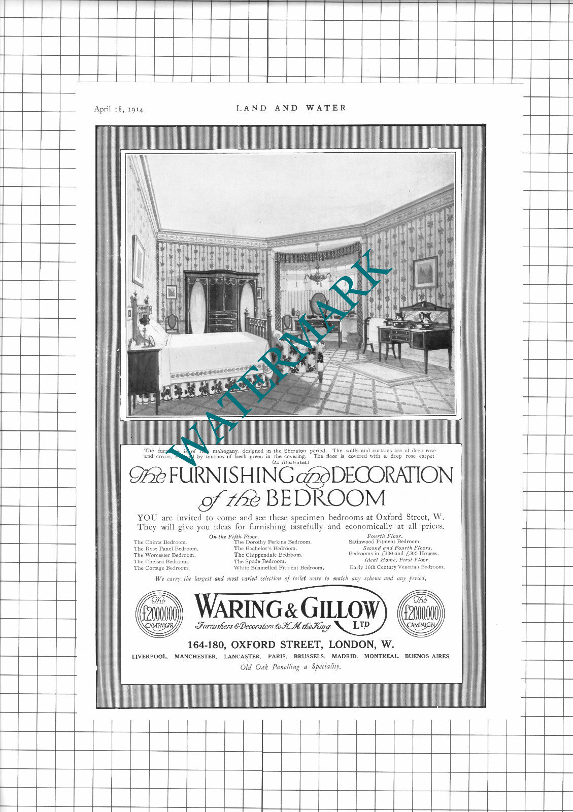 Johnnie Walker Whisky Advert  / Waring & Gillow London - 1914 Print / News Page