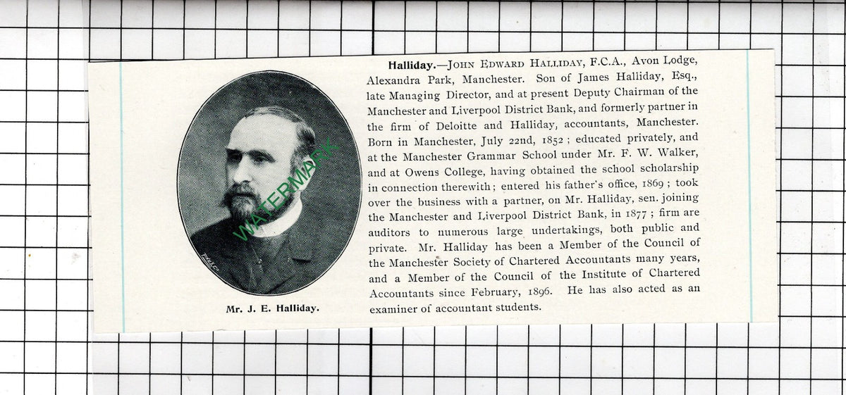 John Edward Halliday Avon Lodge Alexandra Park Manchester   - c.1905 Clipping