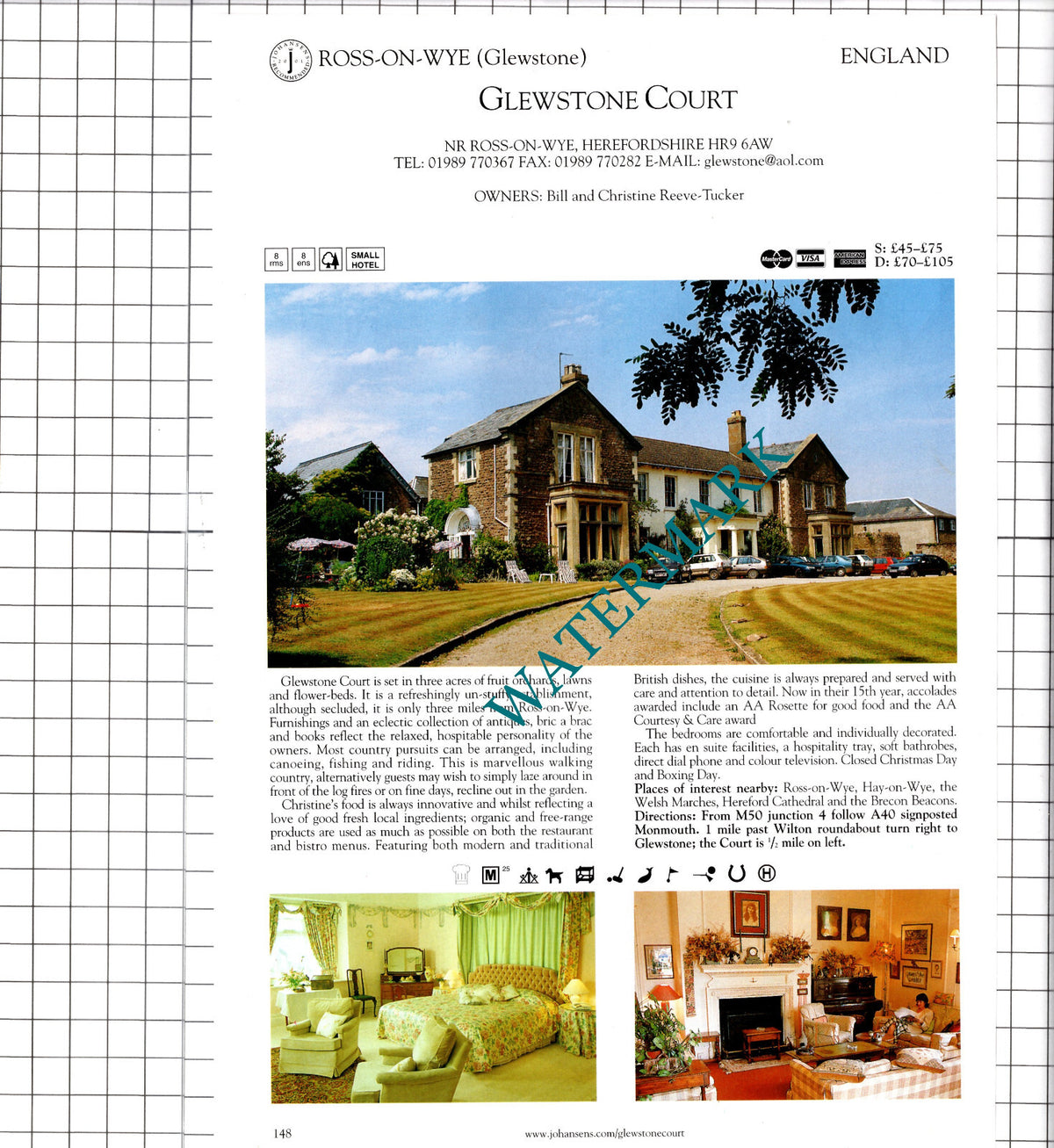 Glewstone Court Ross On Wye / Moortown Lodge Ringwood Hampshire    - 2001 Advert