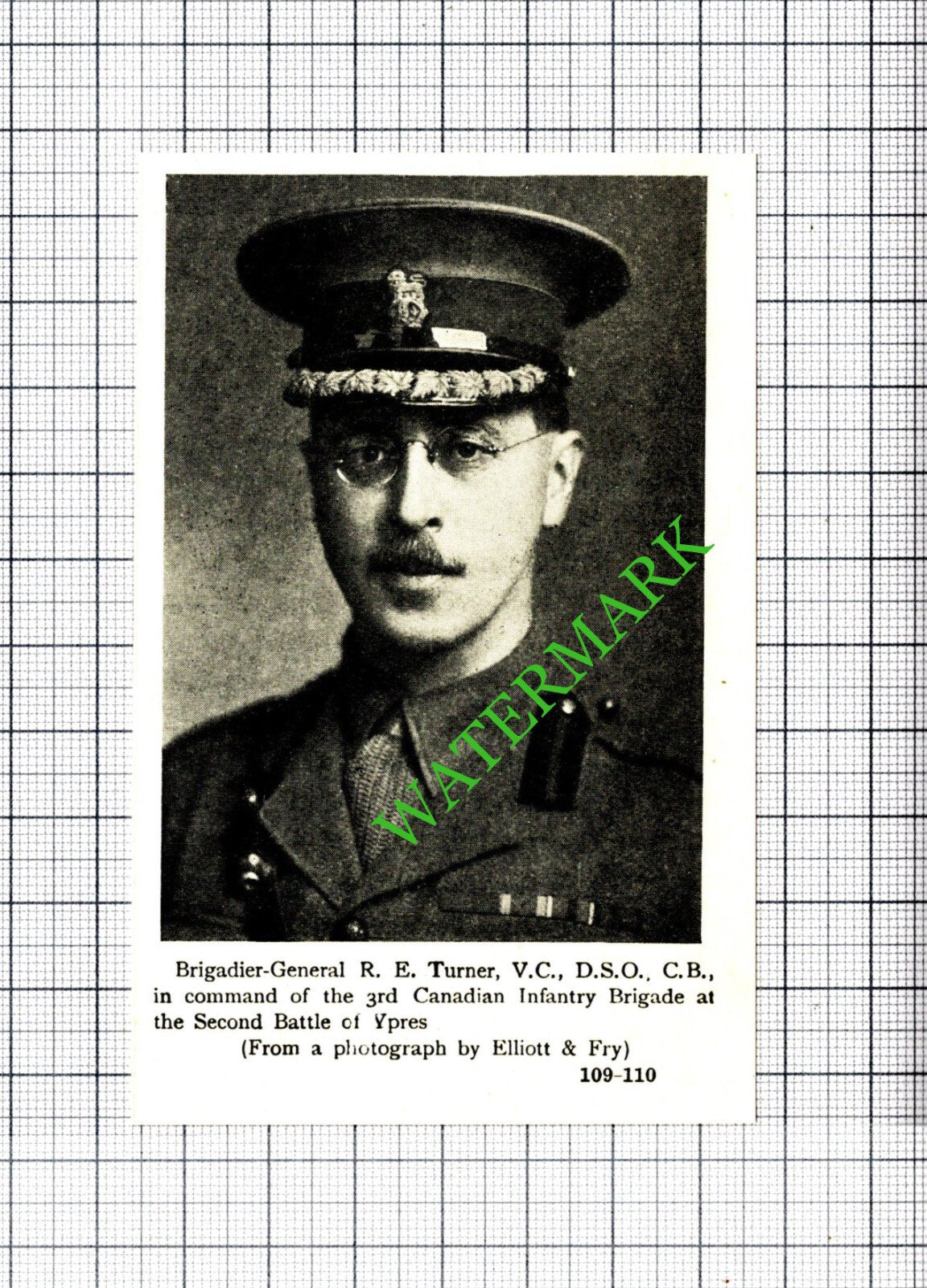 Brig Gen RE Turner 3rd Canadian Ypres WW1 Great War -  c.1920 Small Cutting