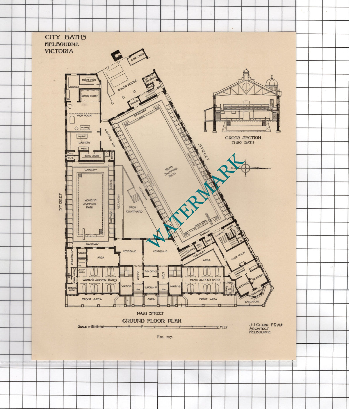 City Baths Melbourne Victoria Australia J J Clark Architect -  c.1910 Cutting