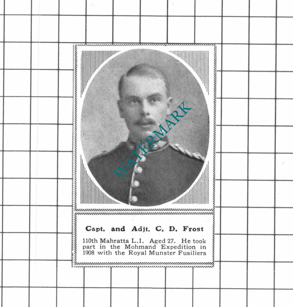 Capt C D Frost 110th Mahratta LI Great War - c.1918 SMALL Clipping / Print