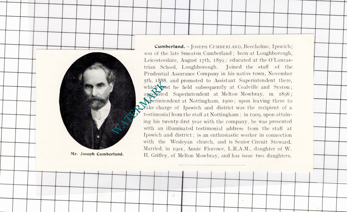 Joseph Cumberland Beecholme Ipswich Suffolk  - 1911 Clipping