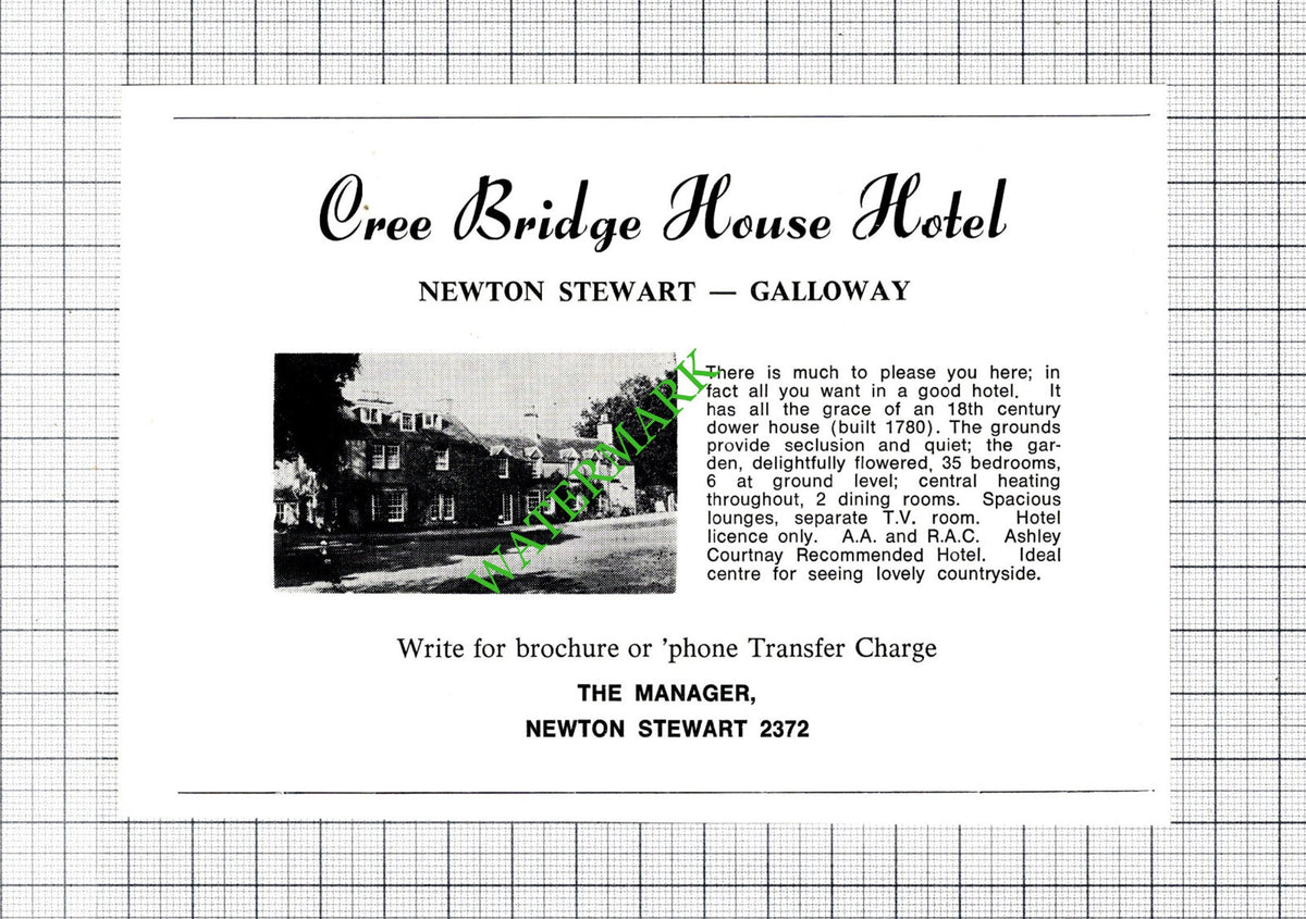 Cree Bridge House Hotel Newton Stewart Galloway   Small Advert -c.1975 Cutting