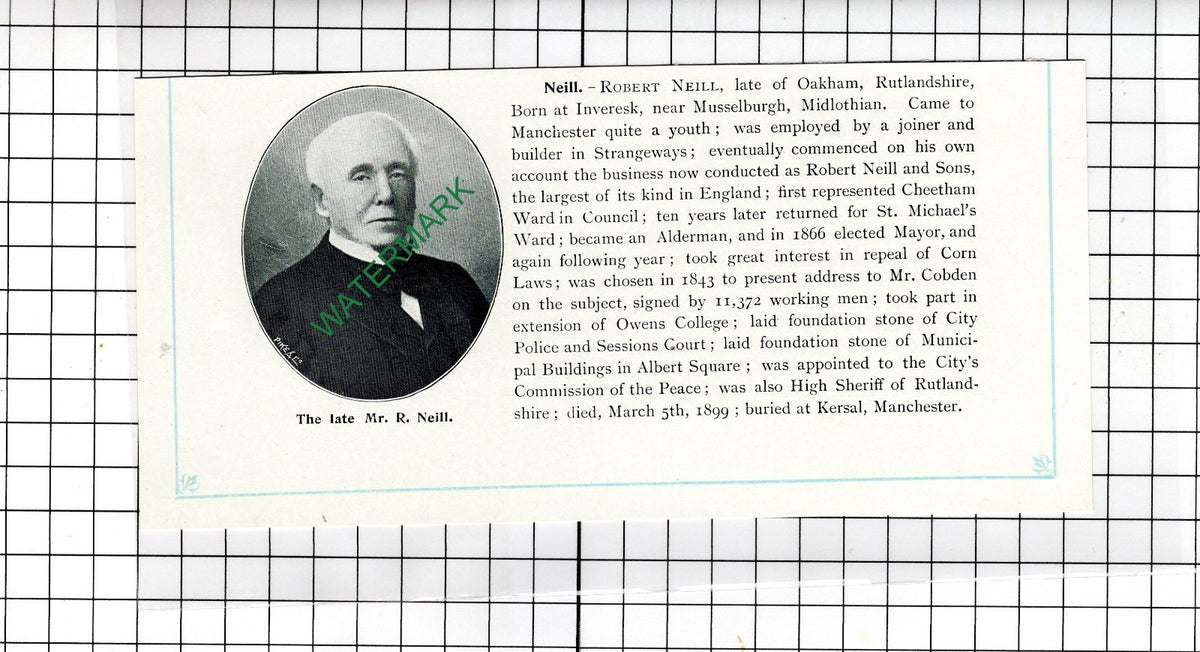 Mr Robert Neill Oakham Rutlandshire  Inveresk Scotland Obituary -c.1905 Clipping
