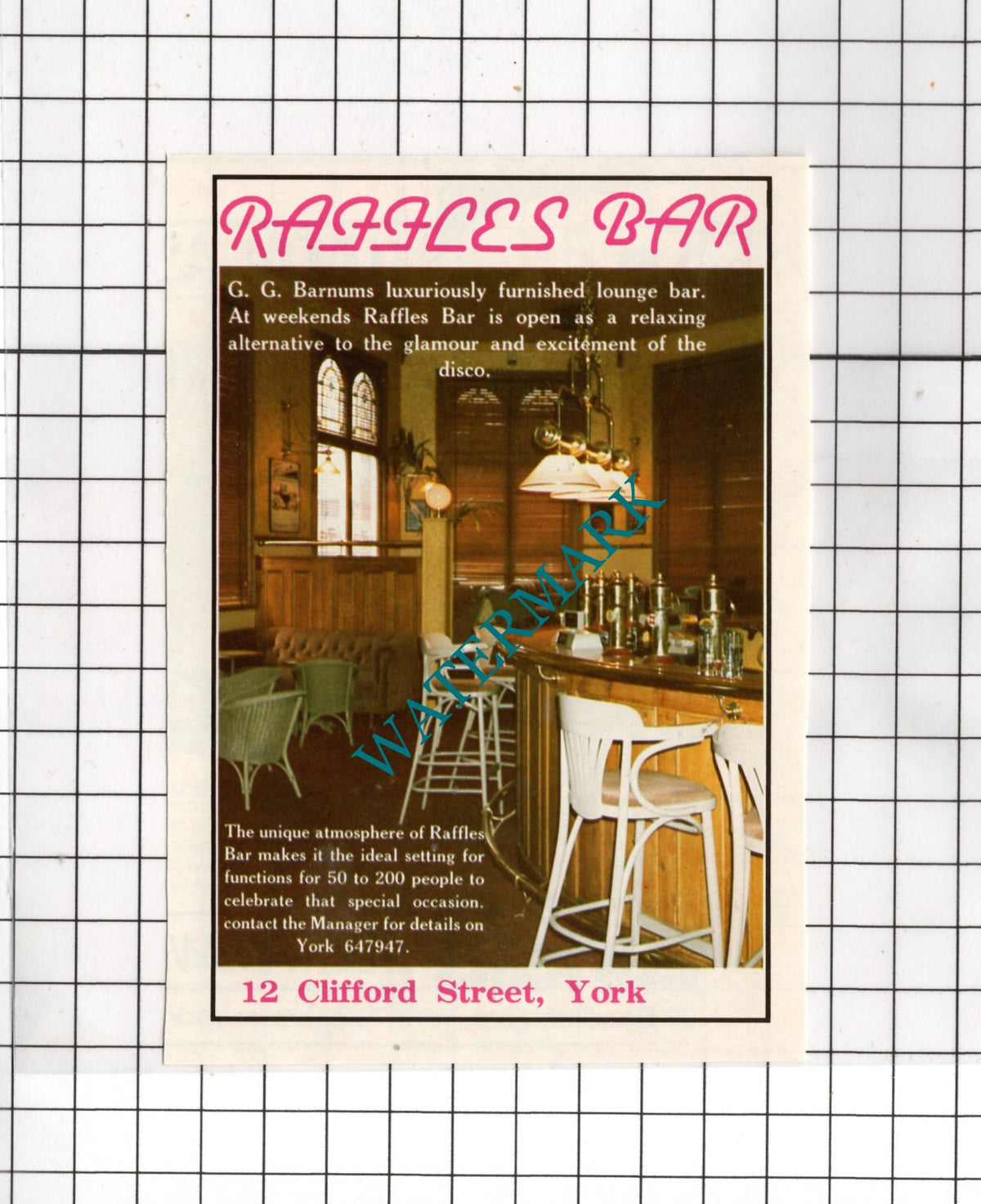 Raffles Bar York G G Barnum - 1988 Small Advert