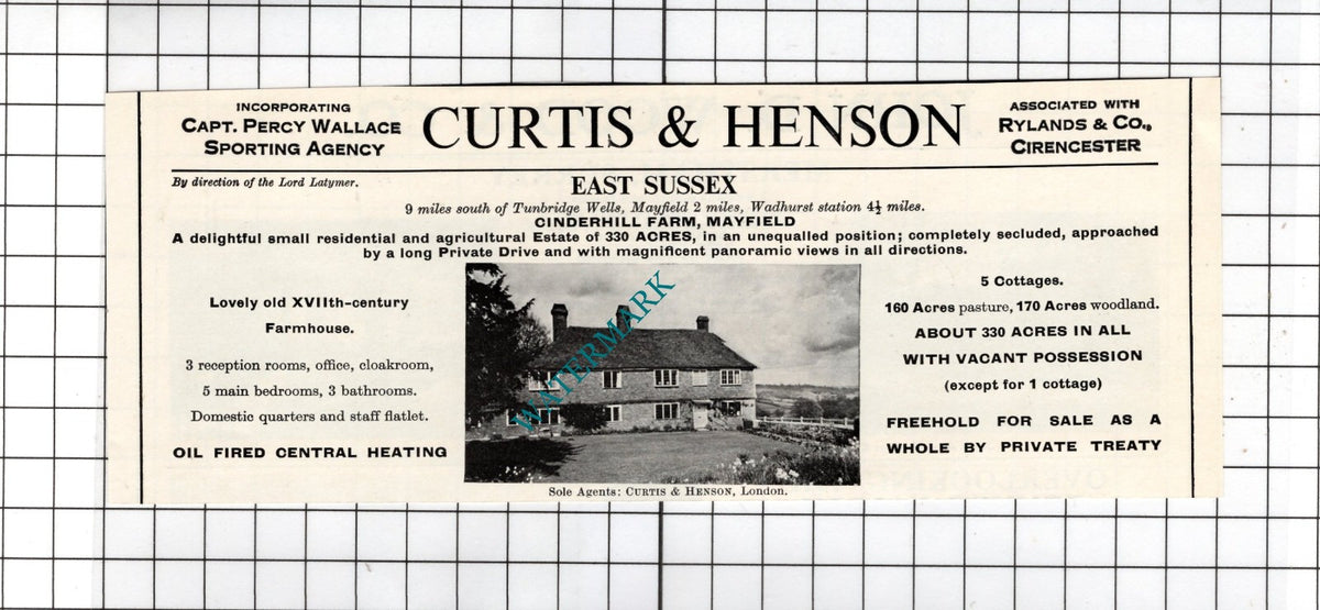 Cinderhill Farm Mayfield Sussex Lord Latymer - 1967 Sale Advert