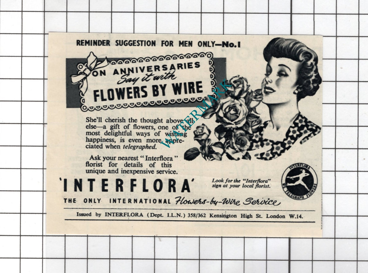 Interflora Flowers ADVERT  -  1950 SMALL Cutting