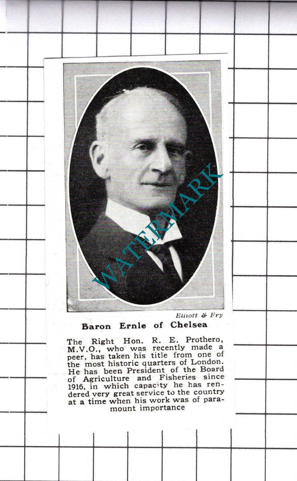 Right Hon R E Prothero Baron Ernie of Chelsea - 1919 SMALL Cutting