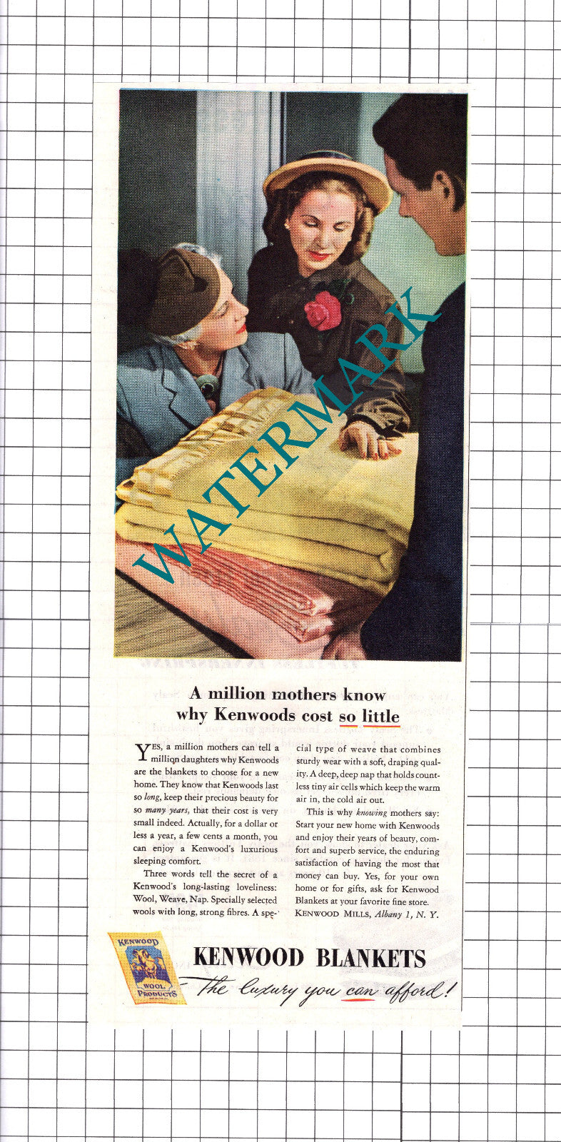 Kenwood Blankets Kenwood Mills New York USA ADVERT -   1947 Clipping / Print