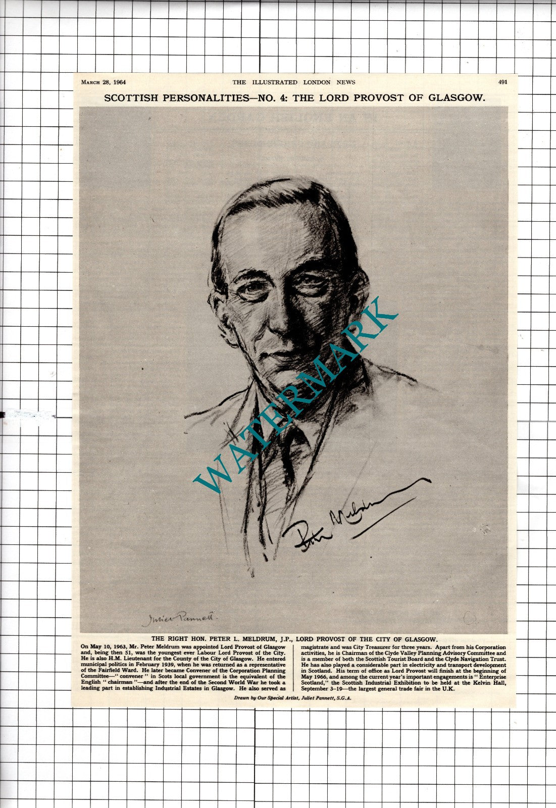 The Right Hon Peter L Meldrum Lord Provost of Glasgow - 1964 Clipping