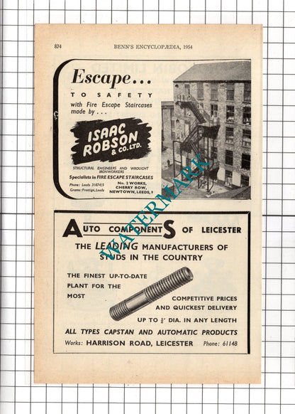 Horobin Ltd Wolverhampton / Isaac Robson & Co Newton Leeds  - 1954 Advert