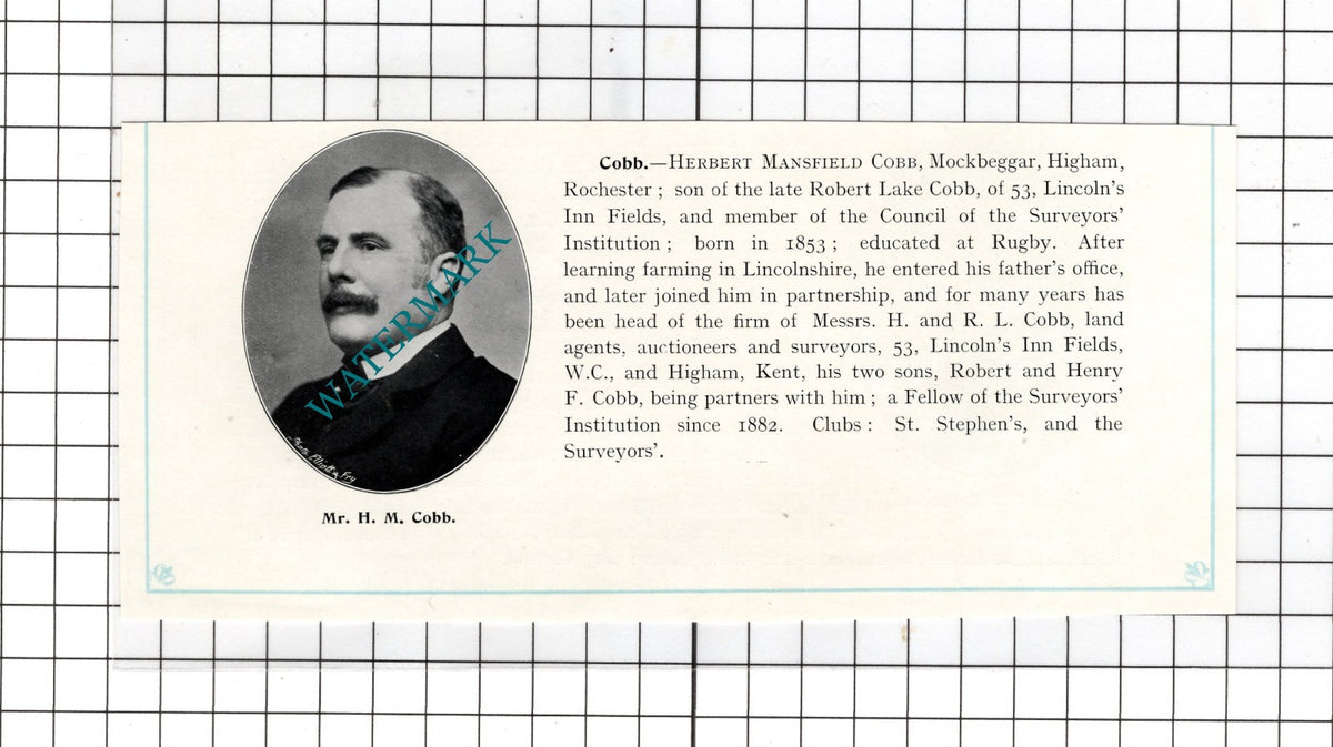 Herbert Mansfield Cobb Mockbeggar Higham Rochester Kent - c.1905 Clipping