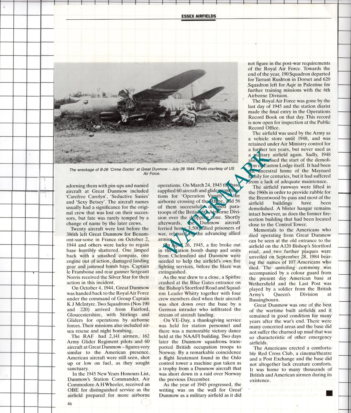 Little Easton Airfield Great Dunmow Essex Easton Lodge 386th Bomb - 1989 Article