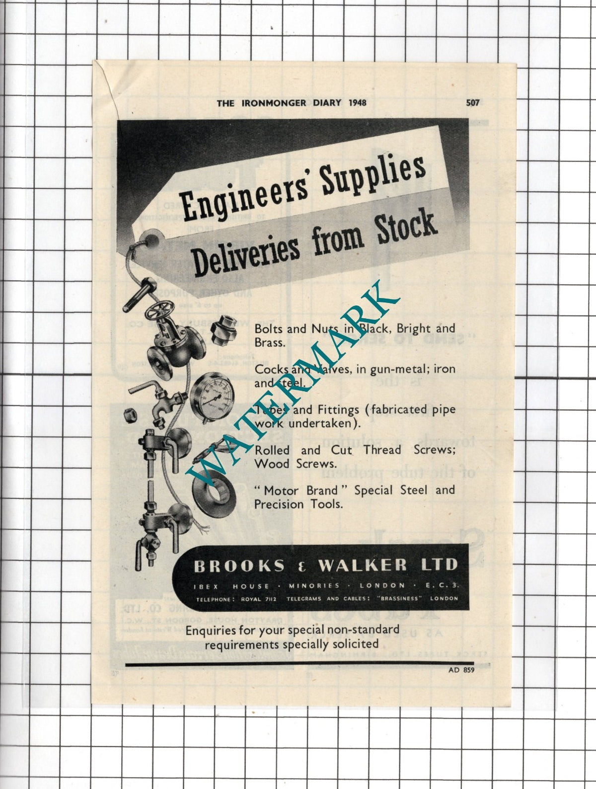 Brooks & Walker Ltd Ibex House Minories London   - 1948 Advert