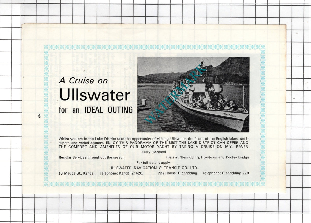 M Y Raven Ullswater Navigation & Transit Co Ltd - c.1975 Advert