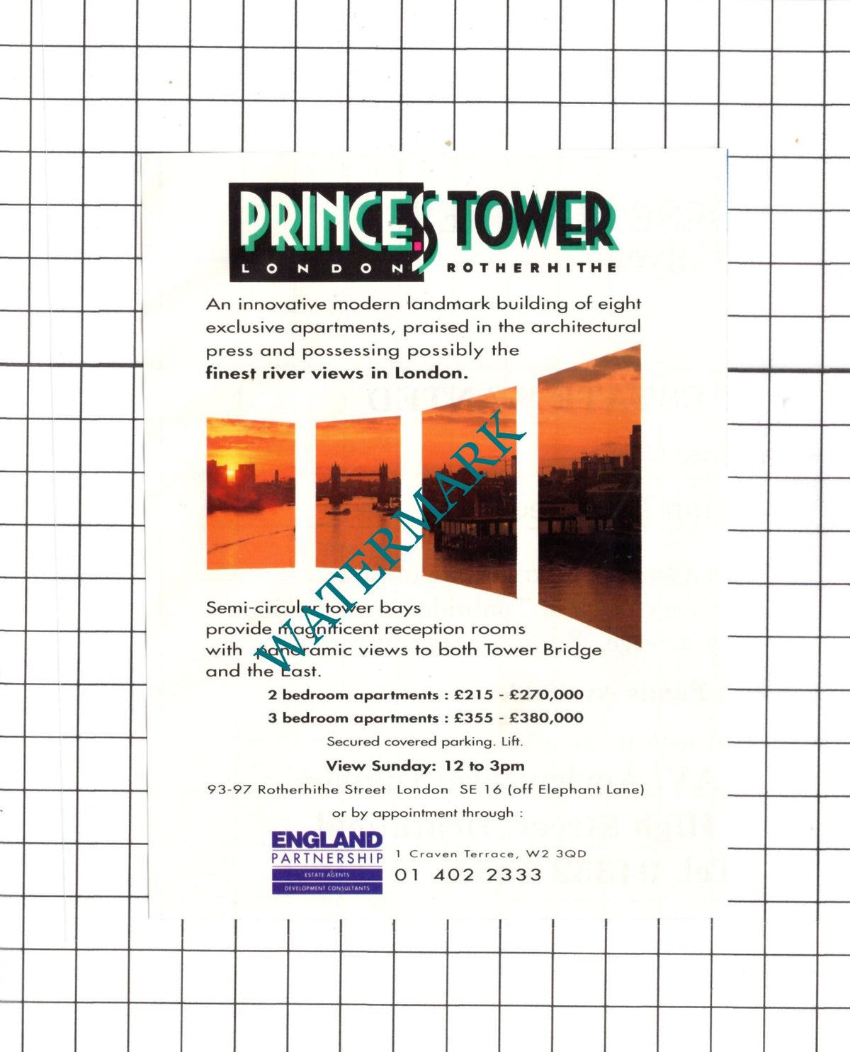 Princes Tower Rotherhithe London  Sale Advert - 1990 Clipping / Print