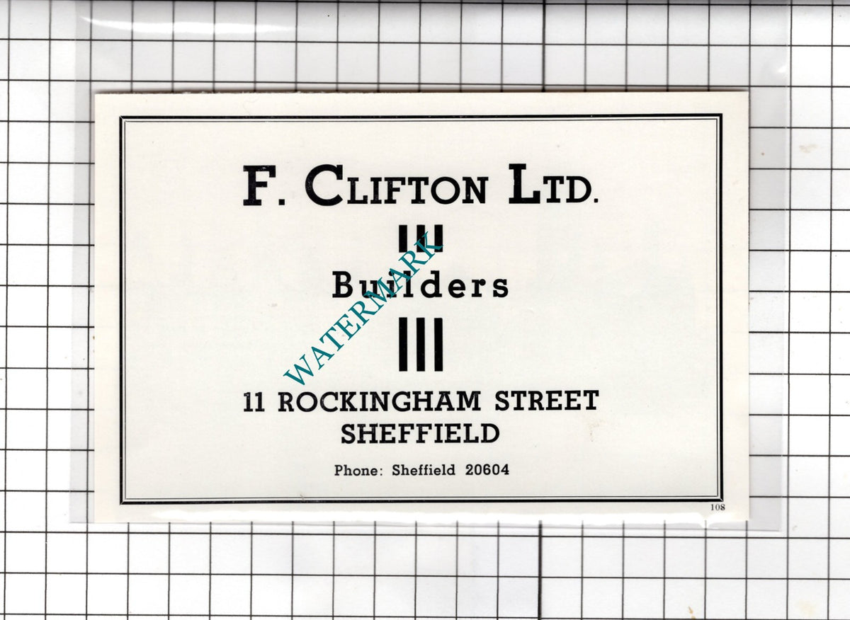 F Clifton Ltd Builders 11 Rockingham Street Sheffield - c.1962 Small Advert