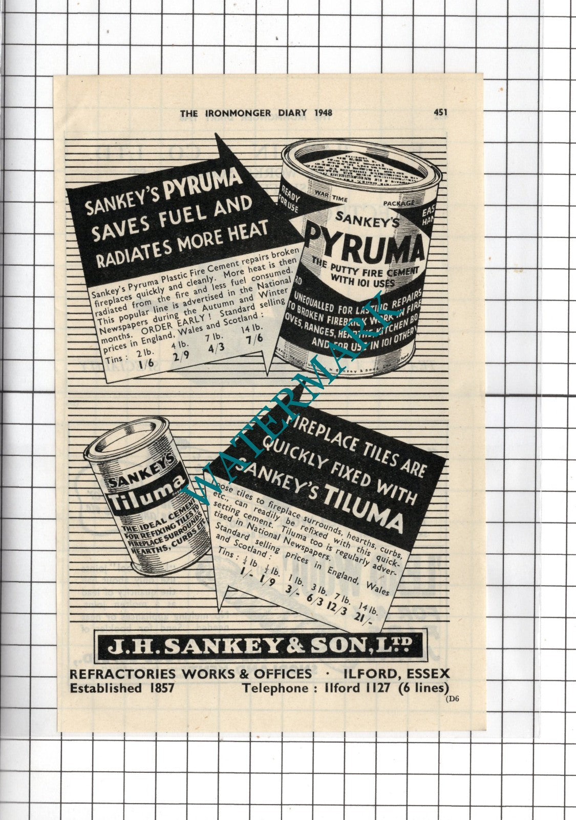 J H Sankey & Son Ltd Ilford Essex  - 1948 Advert