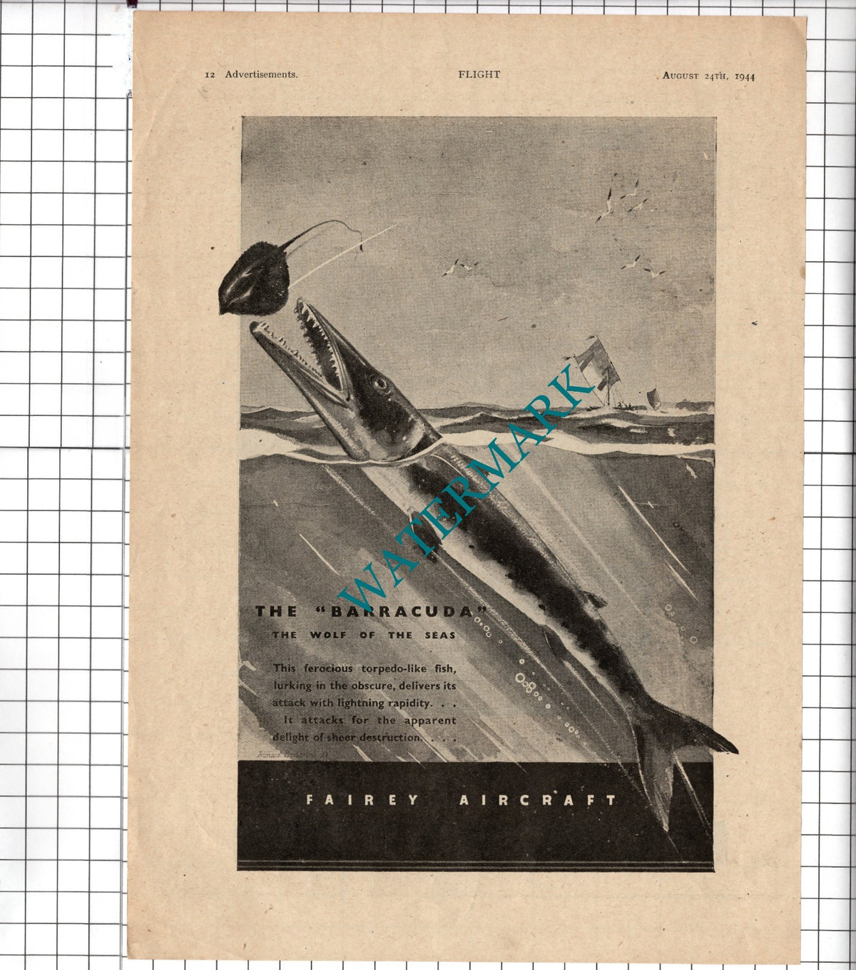 Fairey Aircraft  Barracuda World War Two WW2 Advert - 1944 Clipping