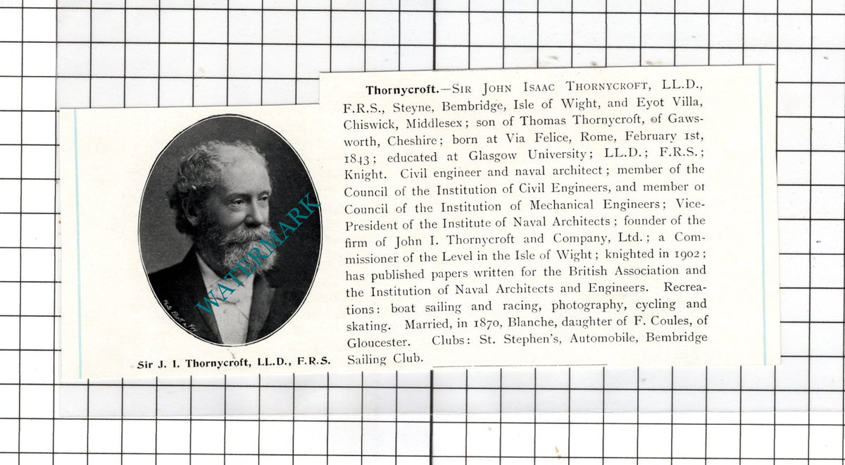 Sir John Isaac Thornycroft Steyne Bembridge Isle Of Wight - c.1905 Clipping