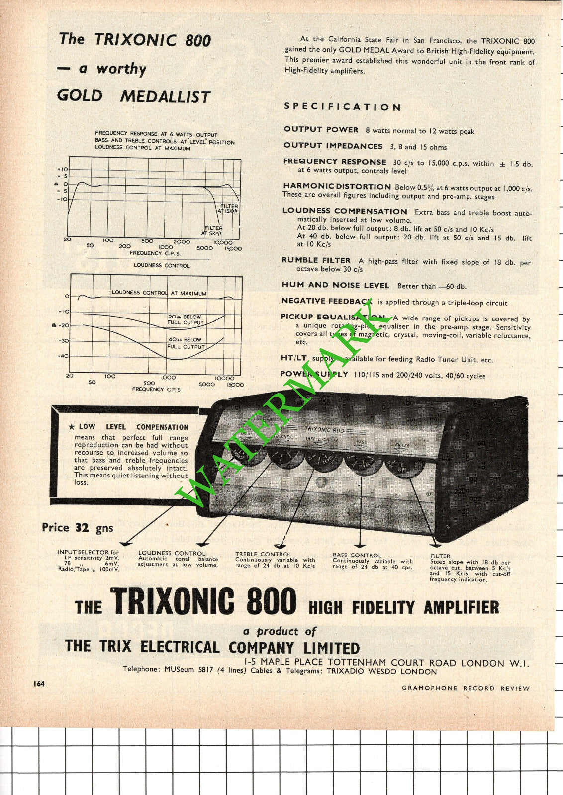 The Trixonic 800 Amplifier  Trix Electrical Co ADVERT  - 1957  Cutting / Print