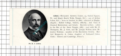 Benjamin Arther Cohen / Felix Maximilian Schoenbrunn Cassel - c.1905 Clipping