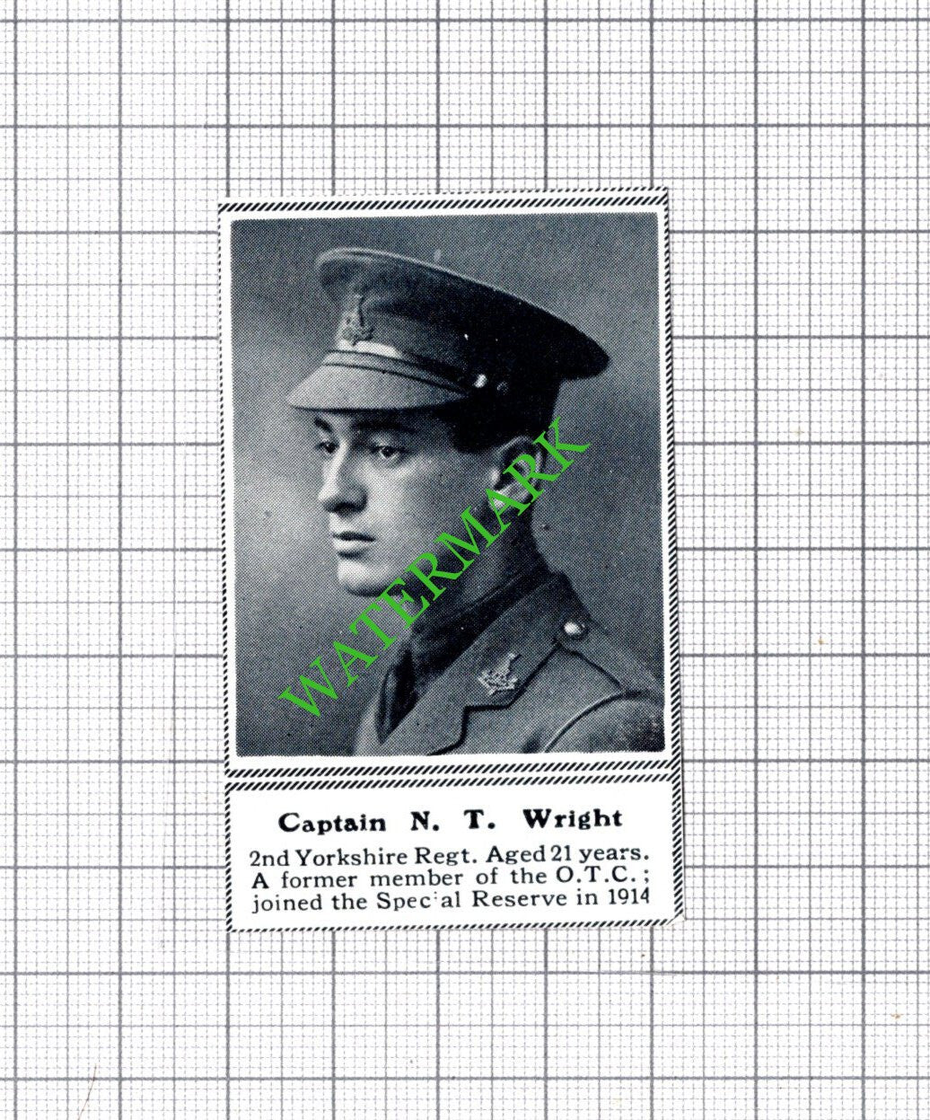 Captain N T Wright 2nd Yorkshire Reg WW1 - c.1918 SMALL Cutting