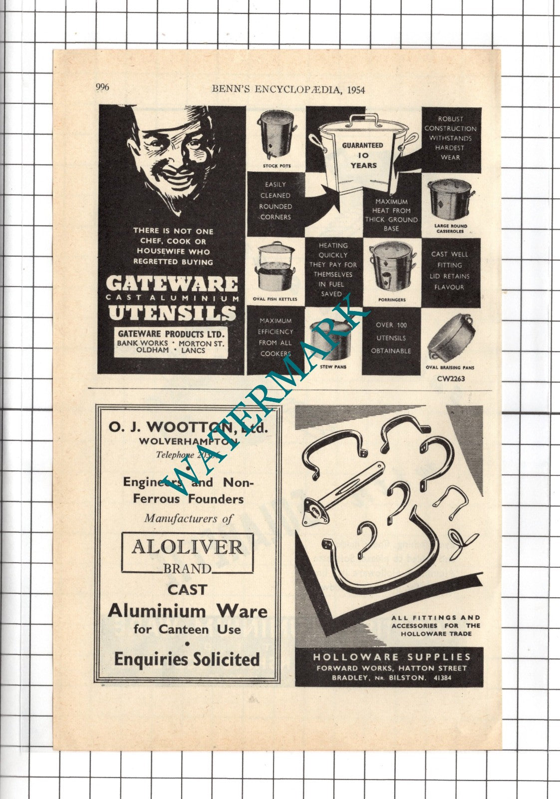 Scottish Aluminium Ware Ltd Larkhall / O J Wootton Ltd Wolverhampton 1954 Advert