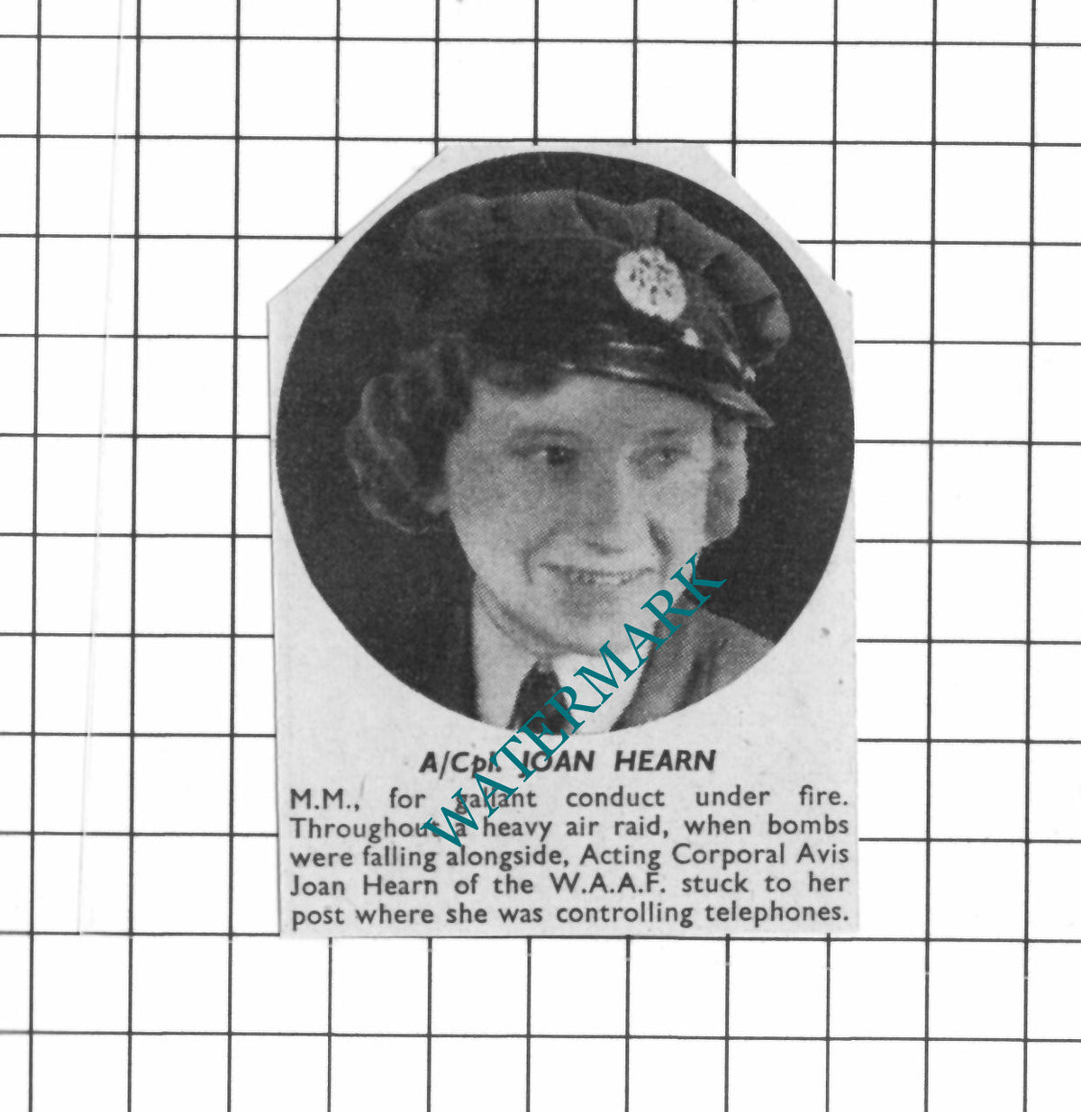 A/Cpl Avis Joan Hearn WAAF  World War Two WW2  - 1941 SMALL Clipping/ Print