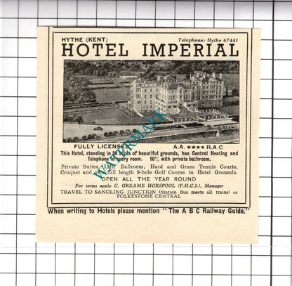 Runnacleave Hotel Ilfracombe Ramsden / Imperial Hythe Horspool - 1958 Cutting