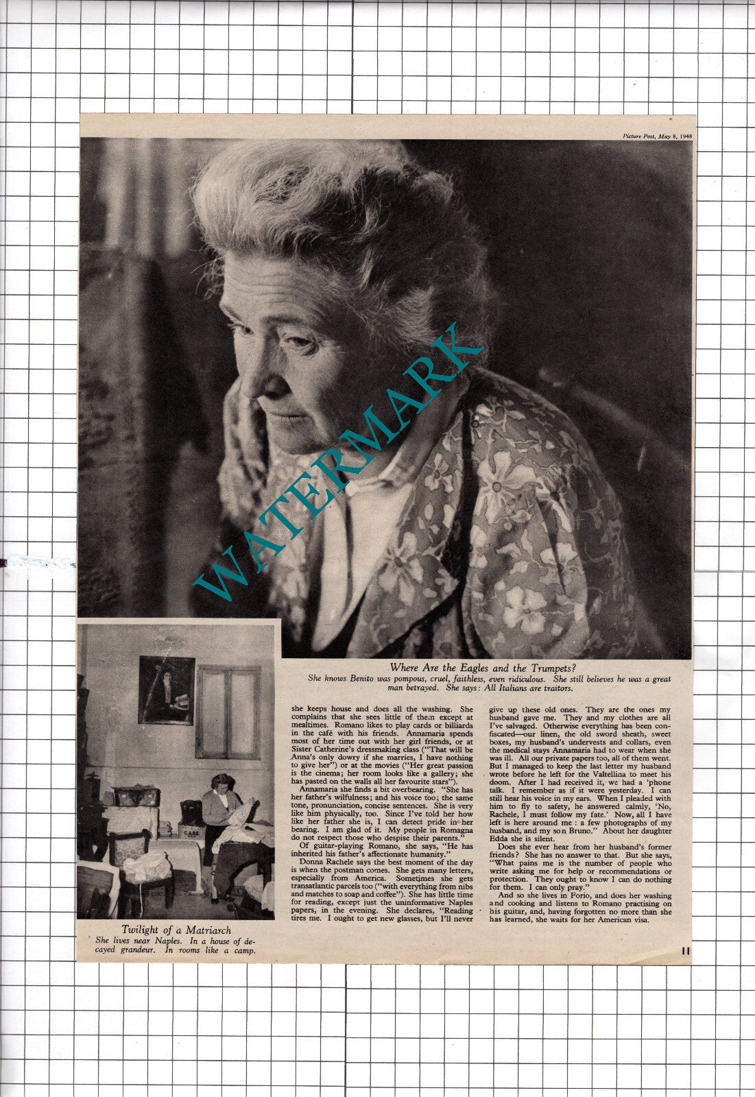 Donna Rachele Mussolini Widow   - 1948 Article