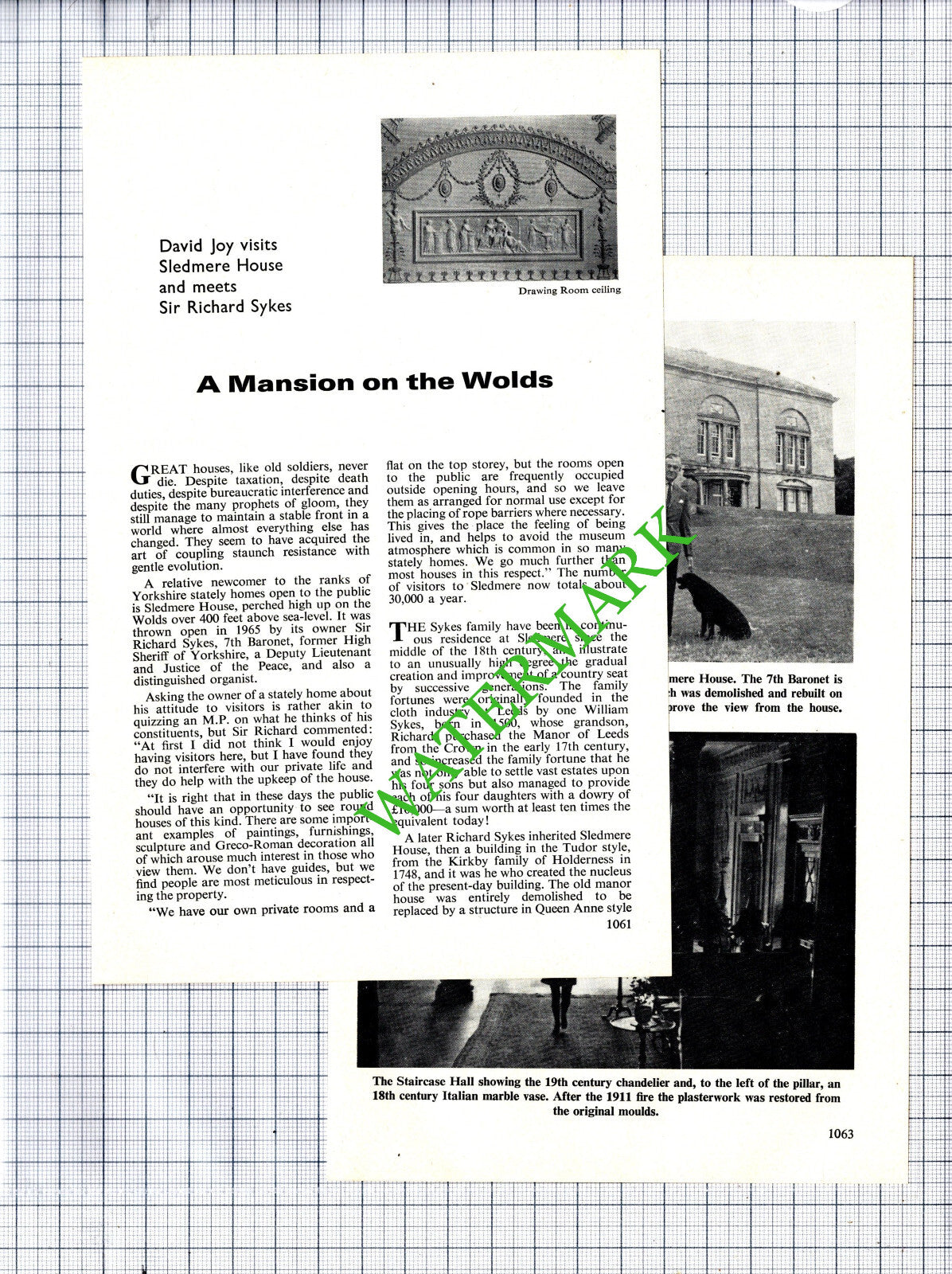 Sledmere House Yorkshire Sir Richard Sykes - 1970 Article