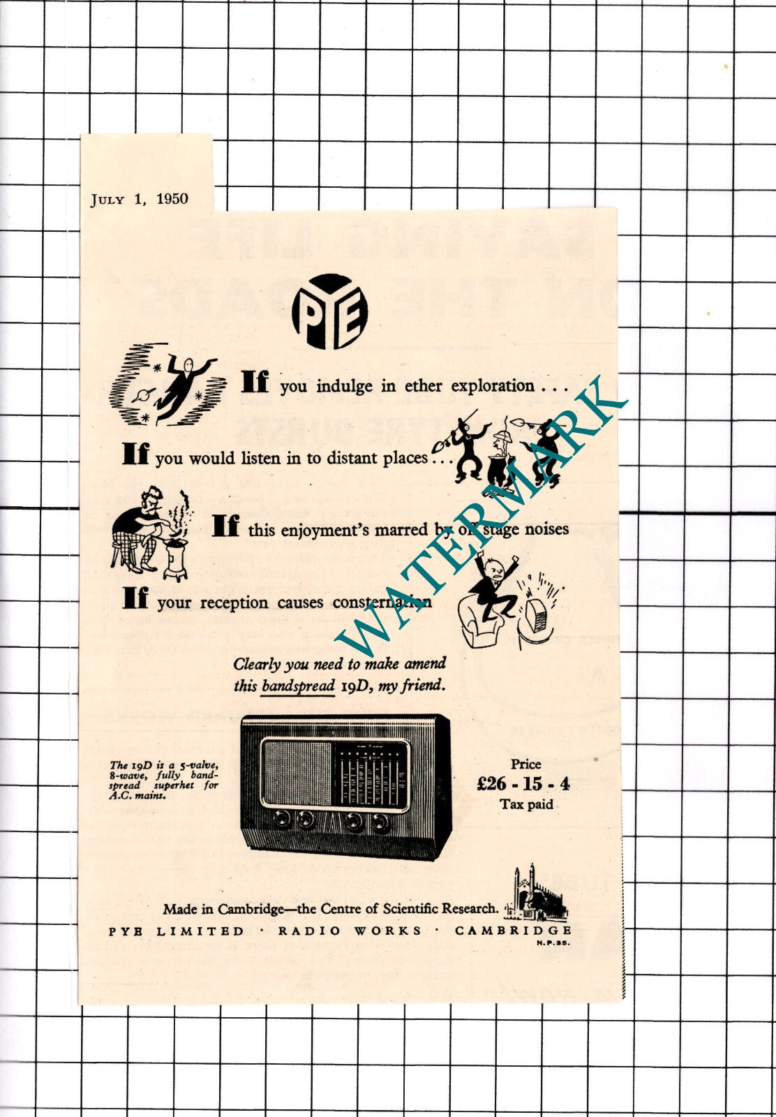 Pye Radio Small  Advert -1950 Clipping / Print