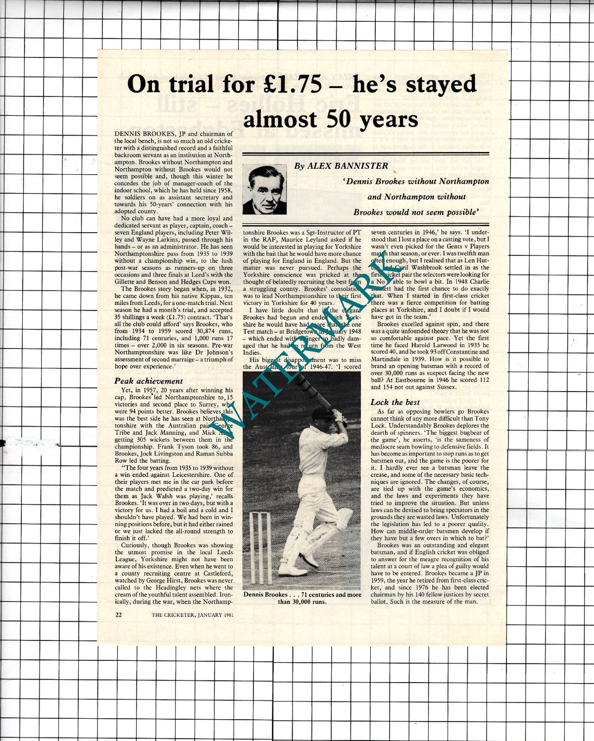 Dennis Brookes Northampton Cricketer Cricket - 1981 Article