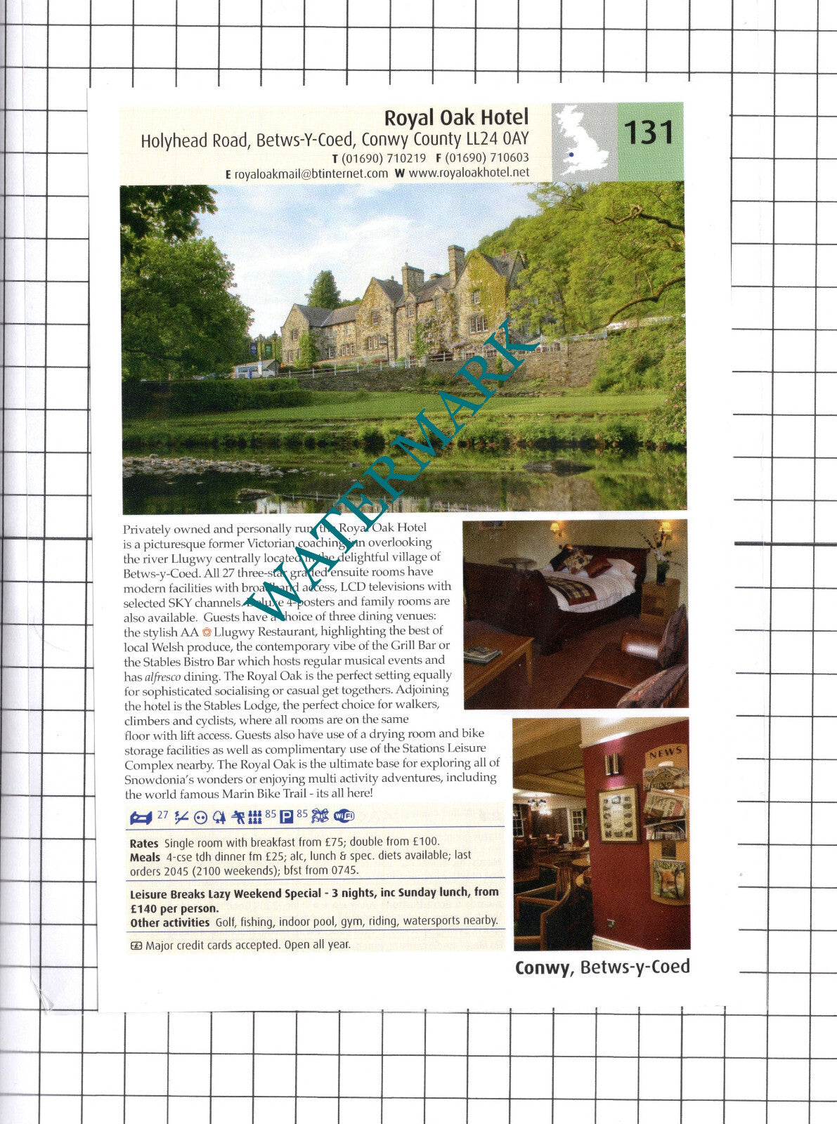 Royal Oak Hotel Betws-Y-Coed / The Groes Inn Tyn-y-Groes -2011 Advert